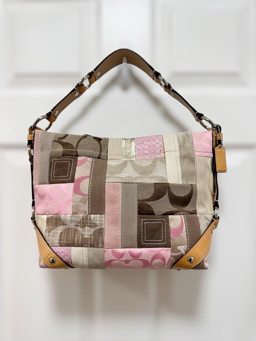 Coach Carly Medium Hobo Bag Signature Patchwork Pink Multi